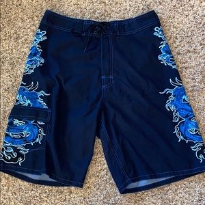 Blue designed swim trunks